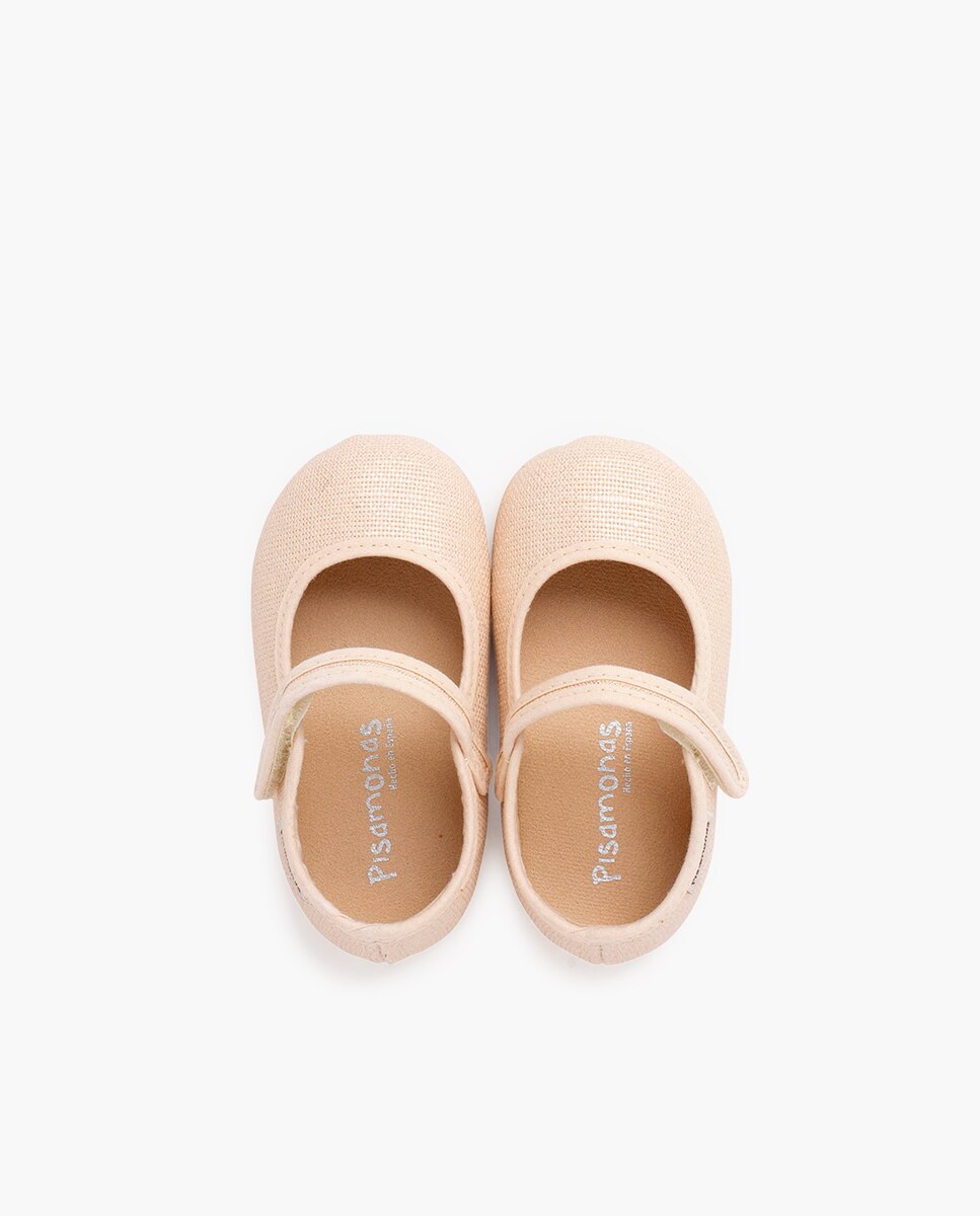 Merceditas de Bebé Barefoot em Linho Brilhante com Fecho Ouro-4