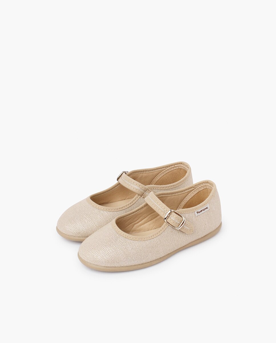 Sapatos de Presilha Infantil Cerimónia Brilhante com Fivela Pisamonas Ouro-3