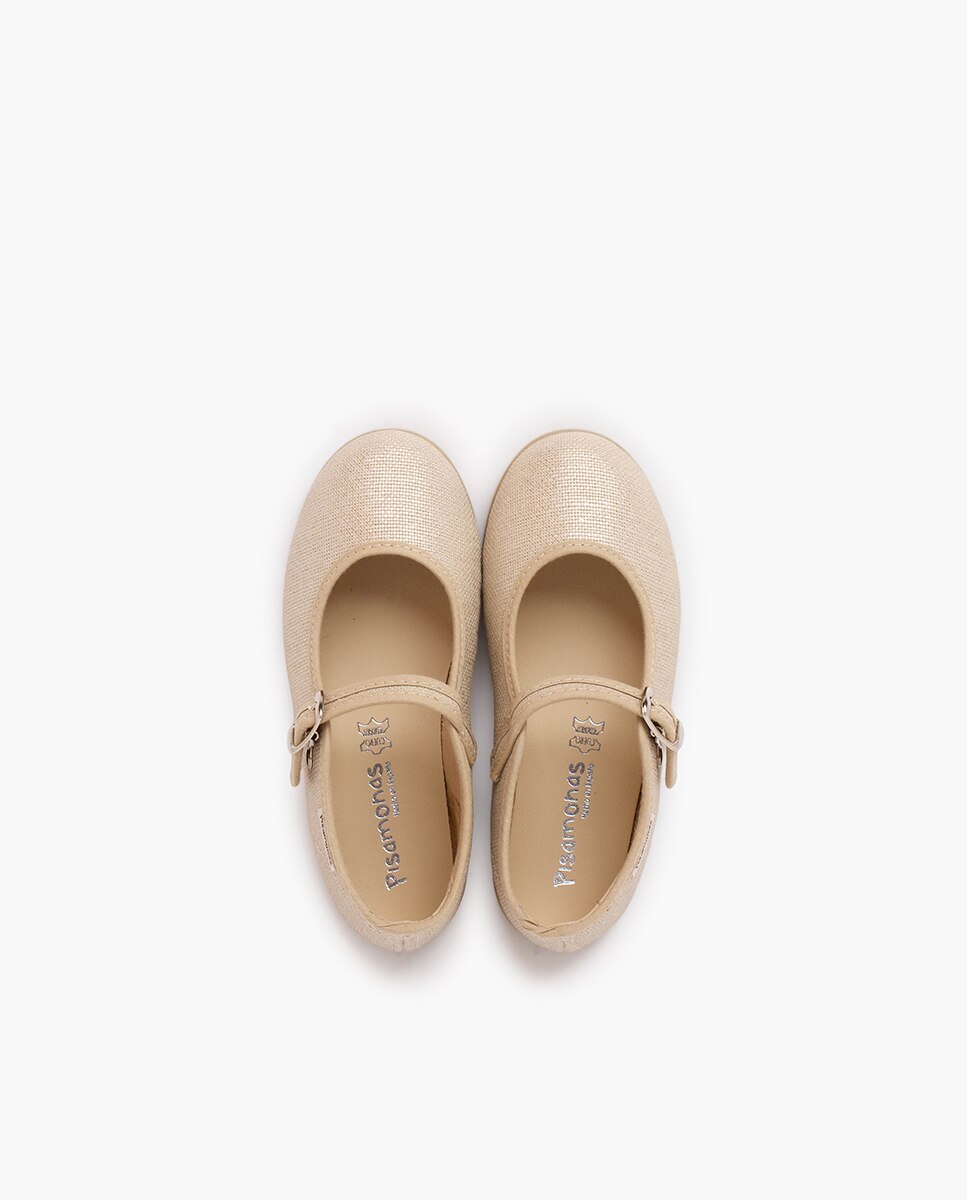 Sapatos de Presilha Infantil Cerimónia Brilhante com Fivela Pisamonas Ouro-4