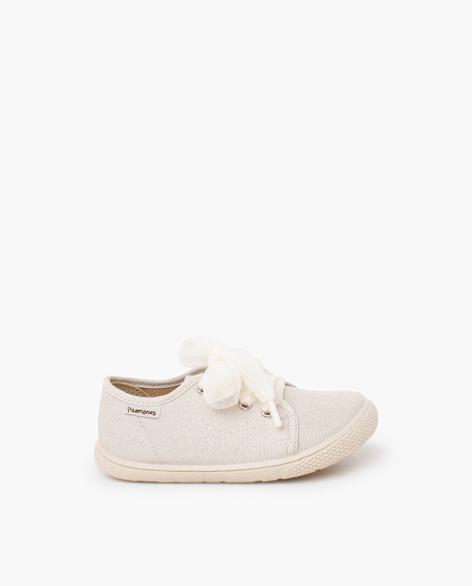 Imagem 0 de Sapatilhas de Lona Infantil Barefoot Brilho com Laço de Tule