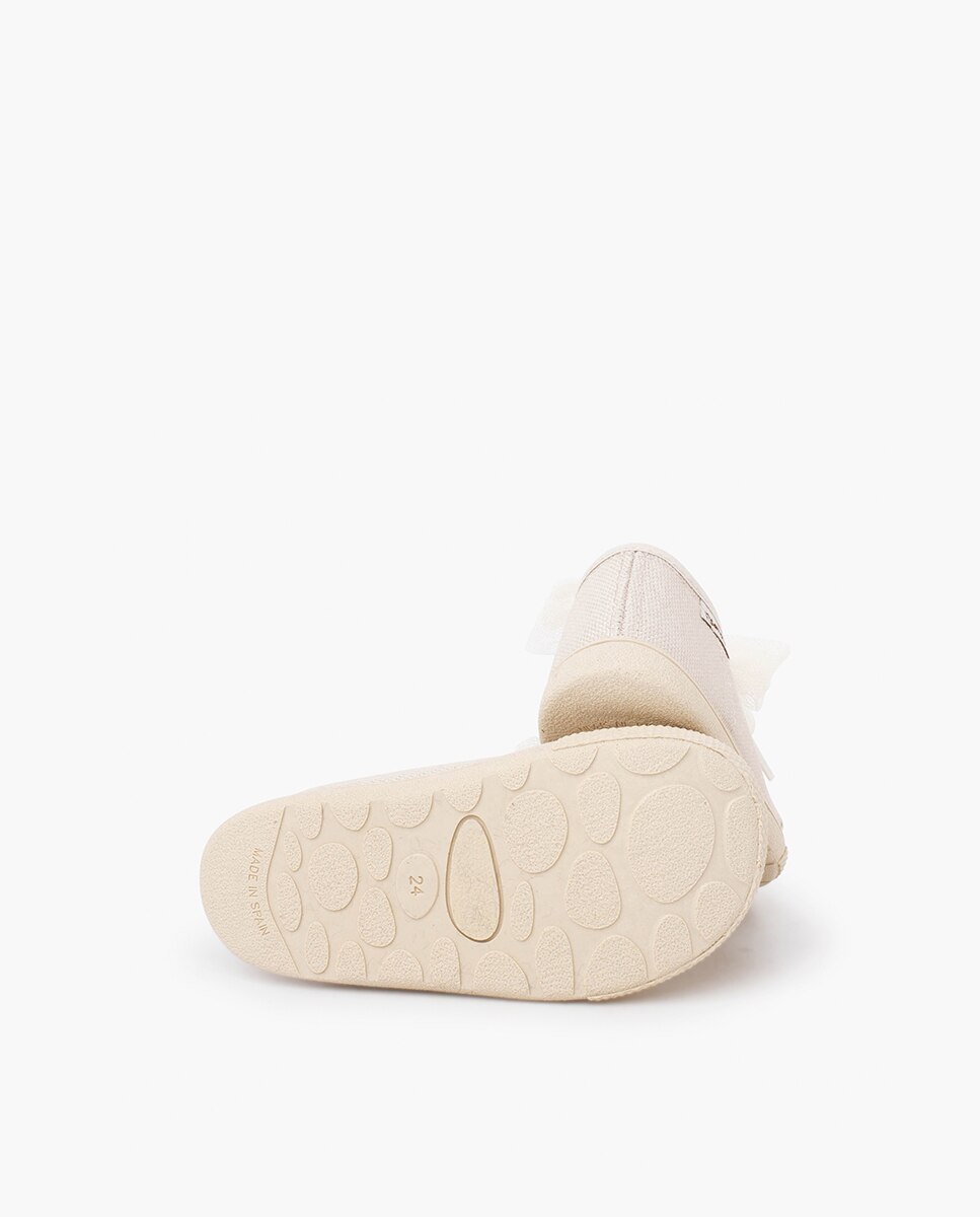 Sapatilhas de Lona Infantil Barefoot Brilho com Laço de Tule Ouro-2