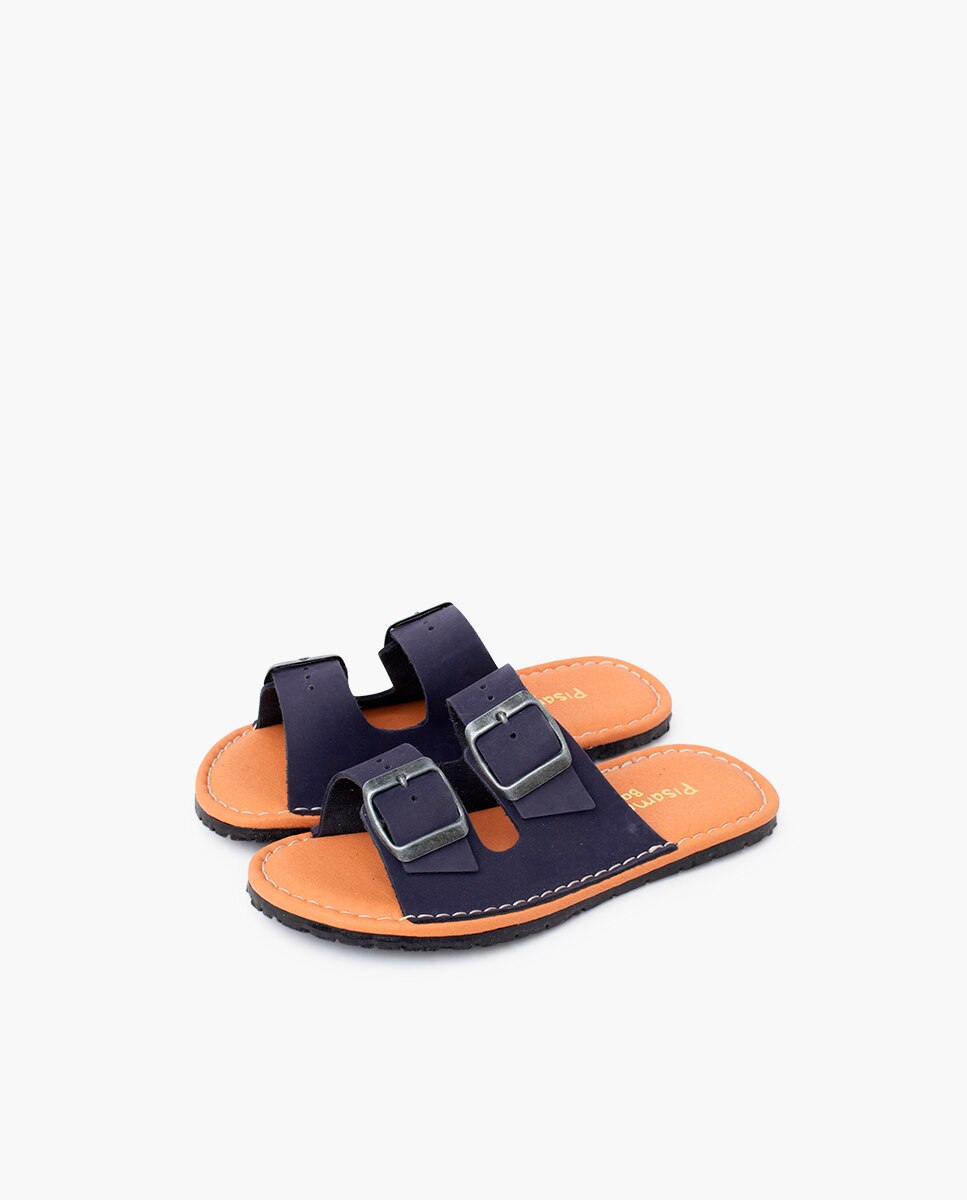 Sandálias Fechadas Infantil Barefoot com Fivela Dupla em Nobuck Pisamonas Azul-marinho-3
