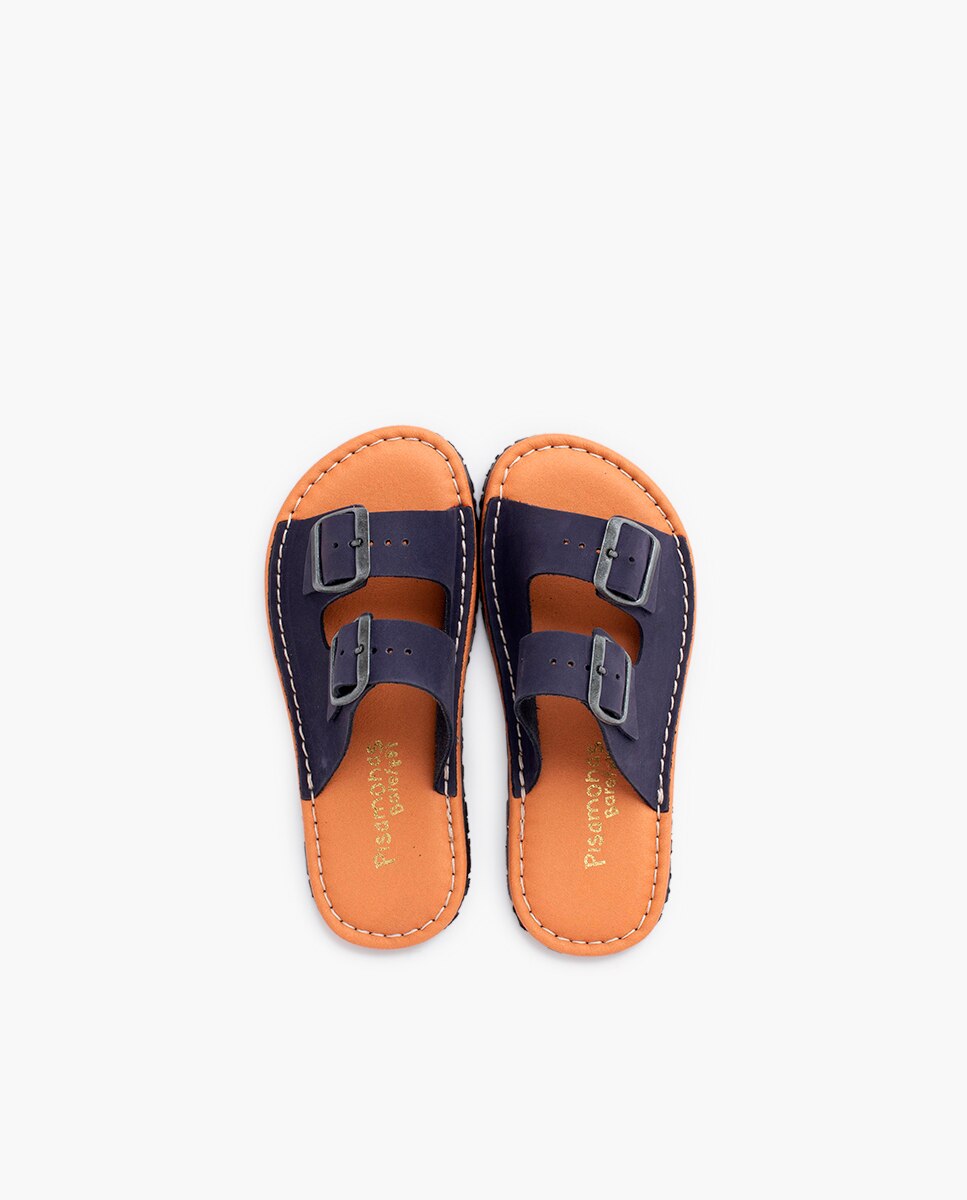 Sandálias Fechadas Infantil Barefoot com Fivela Dupla em Nobuck Pisamonas Azul-marinho-4
