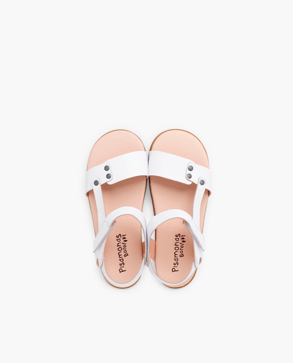 Sandálias Fechadas Infantil Barefoot em Pele com Tachas Pisamonas Branco-4