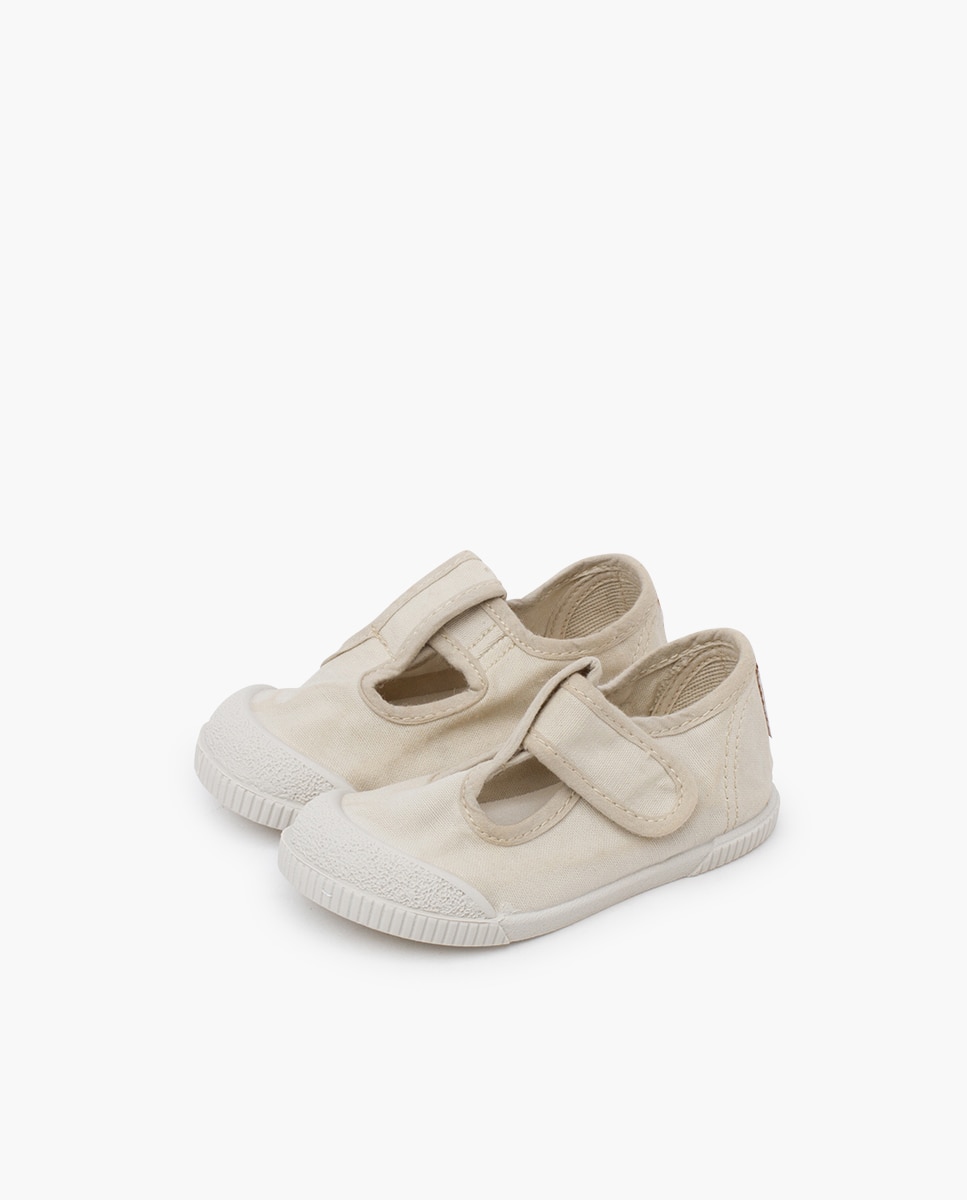 Pepitos para Bebé com Biqueira Barefoot de Lona Lavada Bege-3