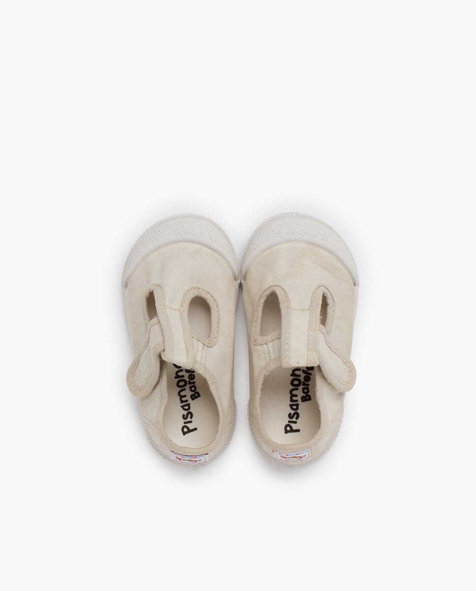 Pepitos para Bebé com Biqueira Barefoot de Lona Lavada Bege-4