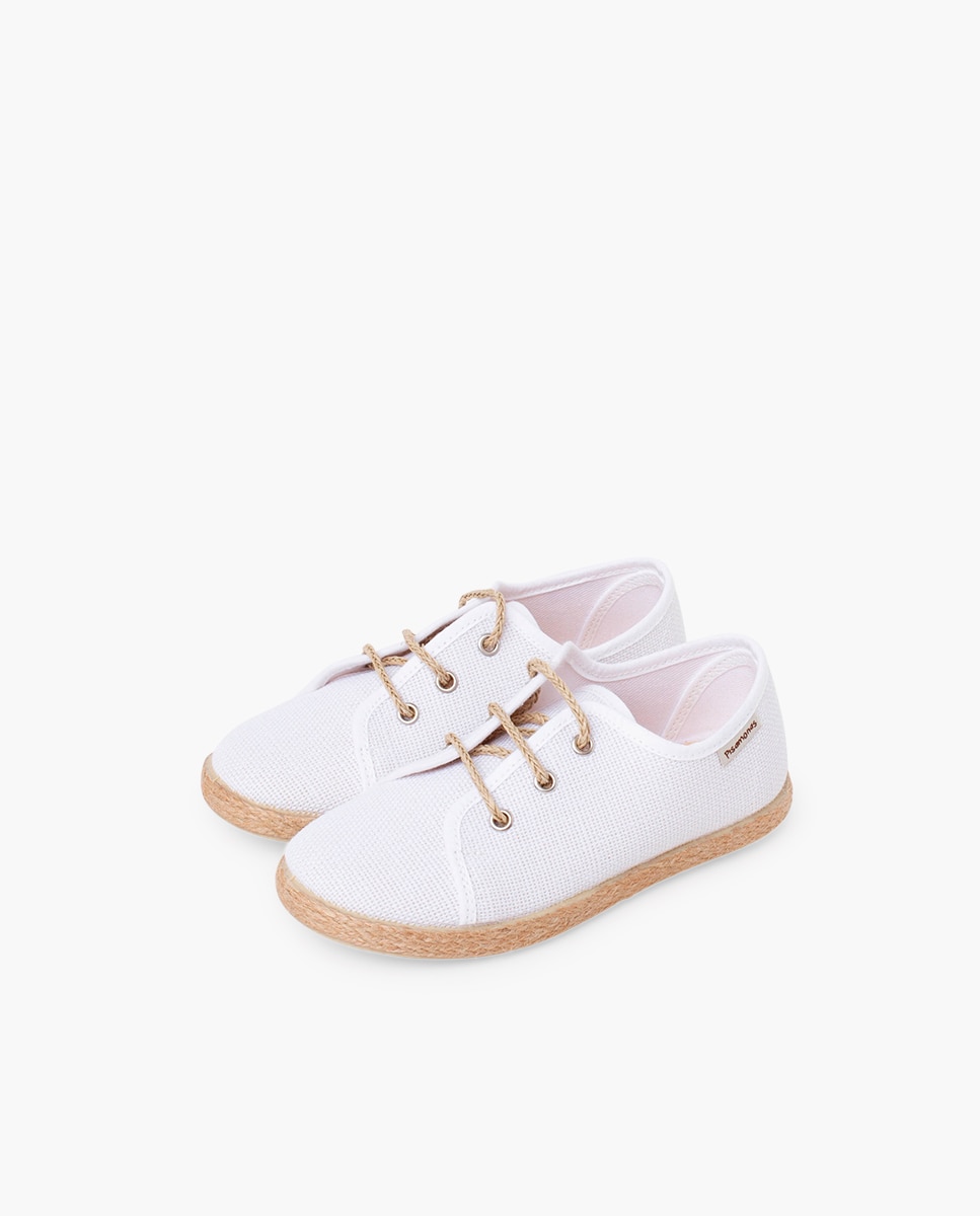 Sapatos de Cordões Infantil de Linho com Atacadores de Juta Pisamonas Branco-3