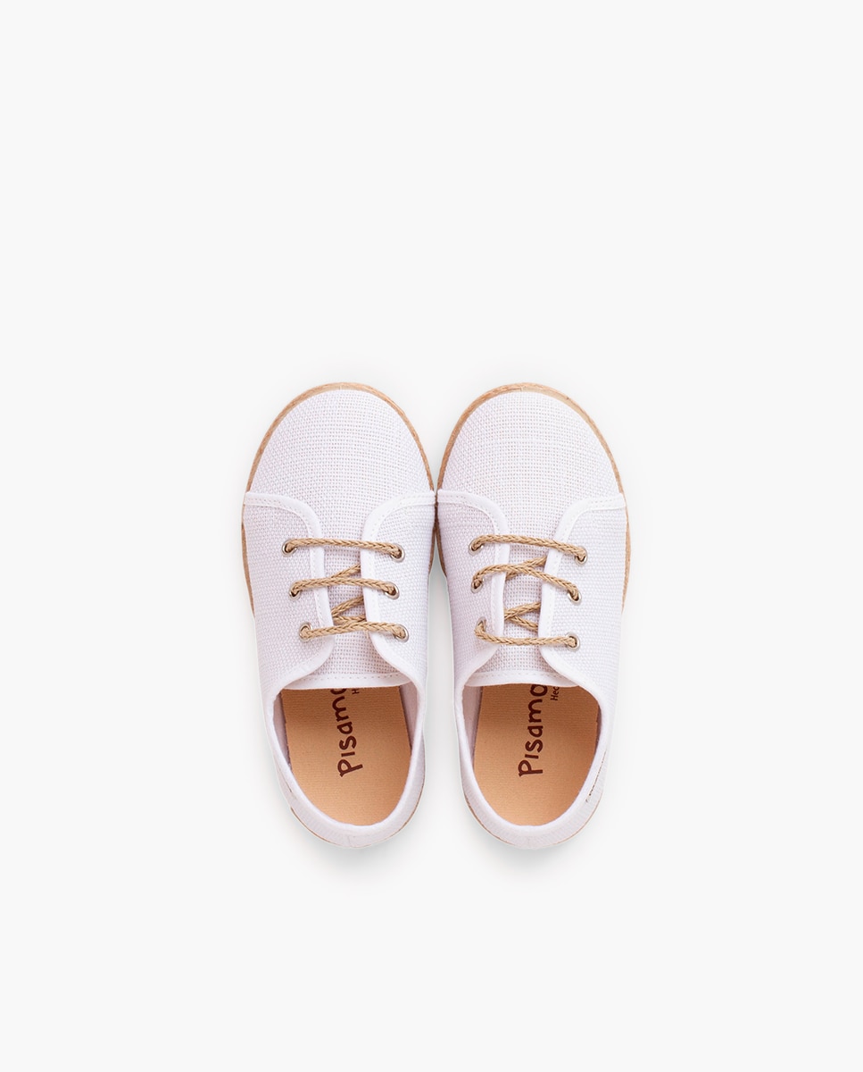 Sapatos de Cordões Infantil de Linho com Atacadores de Juta Pisamonas Branco-4