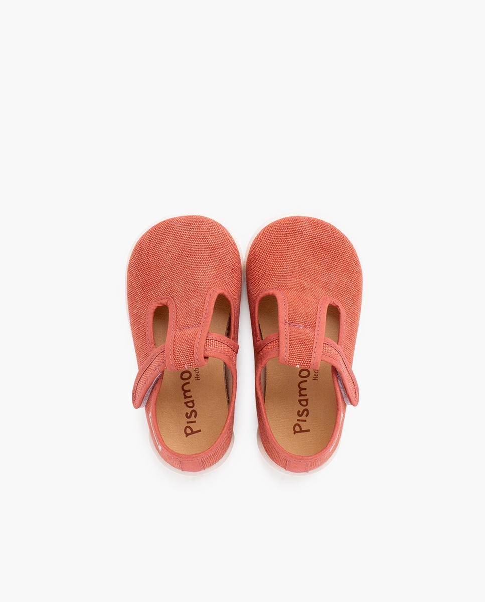 Pepitos para Bebé Barefoot de Lona Canvas com Tira Castanho-claro-4