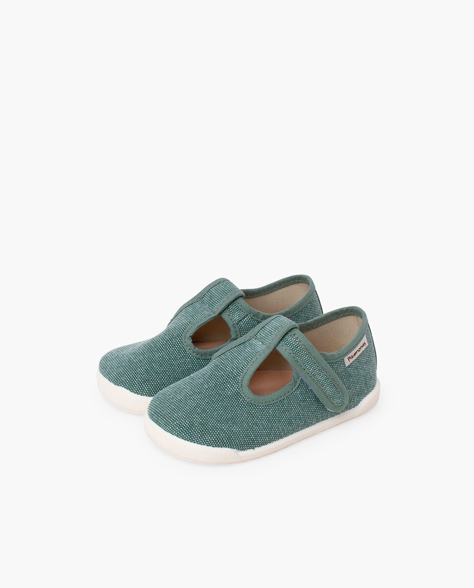 Pepitos para Bebé Barefoot de Lona Canvas com Tira Verde-3