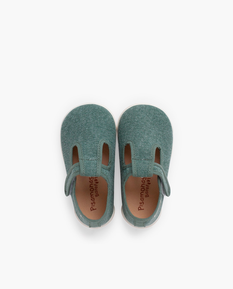 Pepitos para Bebé Barefoot de Lona Canvas com Tira Verde-4