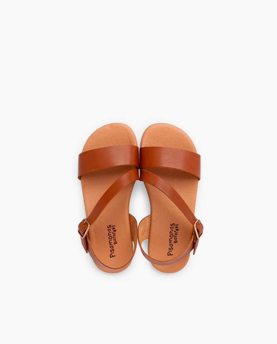 Sandálias Fechadas Infantil Barefoot com Tira Cruzada Pisamonas Camel-4