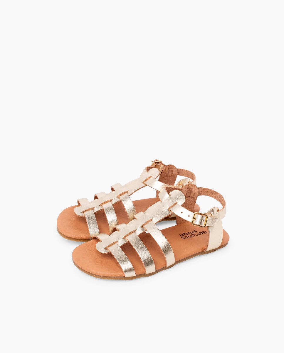 Sandálias Fechadas Infantil Barefoot Gladiador Tamanhos Grandes Pisamonas Ouro-3
