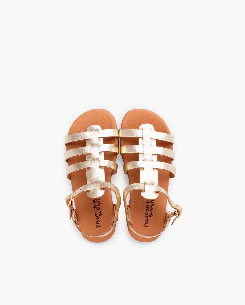 Sandálias Fechadas Infantil Barefoot Gladiador Tamanhos Grandes Pisamonas Ouro-4