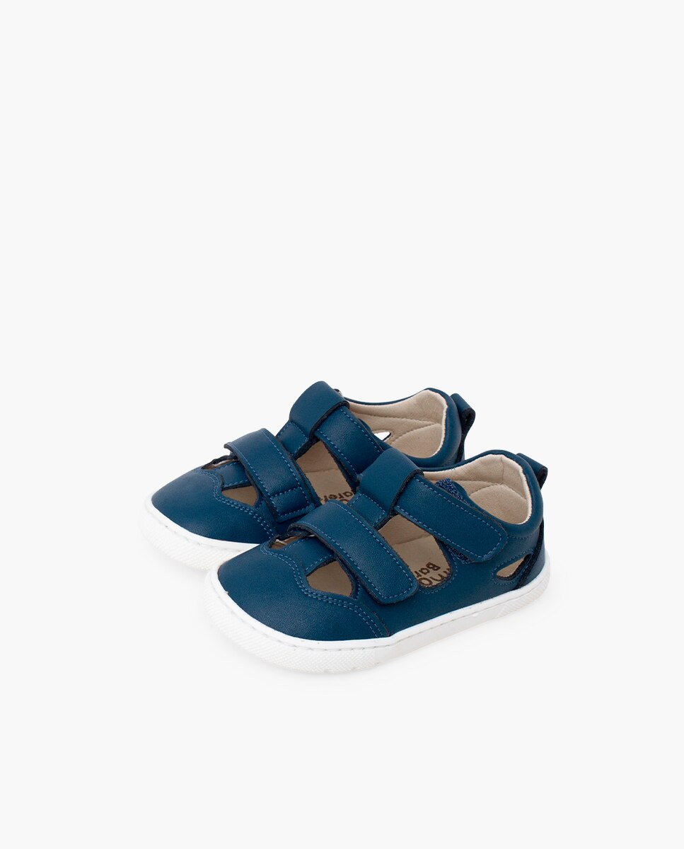Sandálias Fechadas Infantil Barefoot com Velcro Duplo de Napa Azul-índigo-3