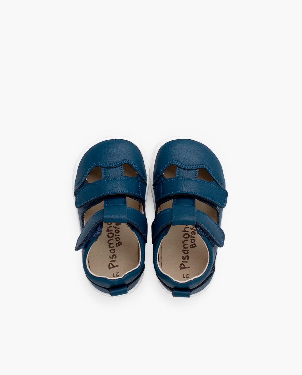 Sandálias Fechadas Infantil Barefoot com Velcro Duplo de Napa Azul-índigo-4