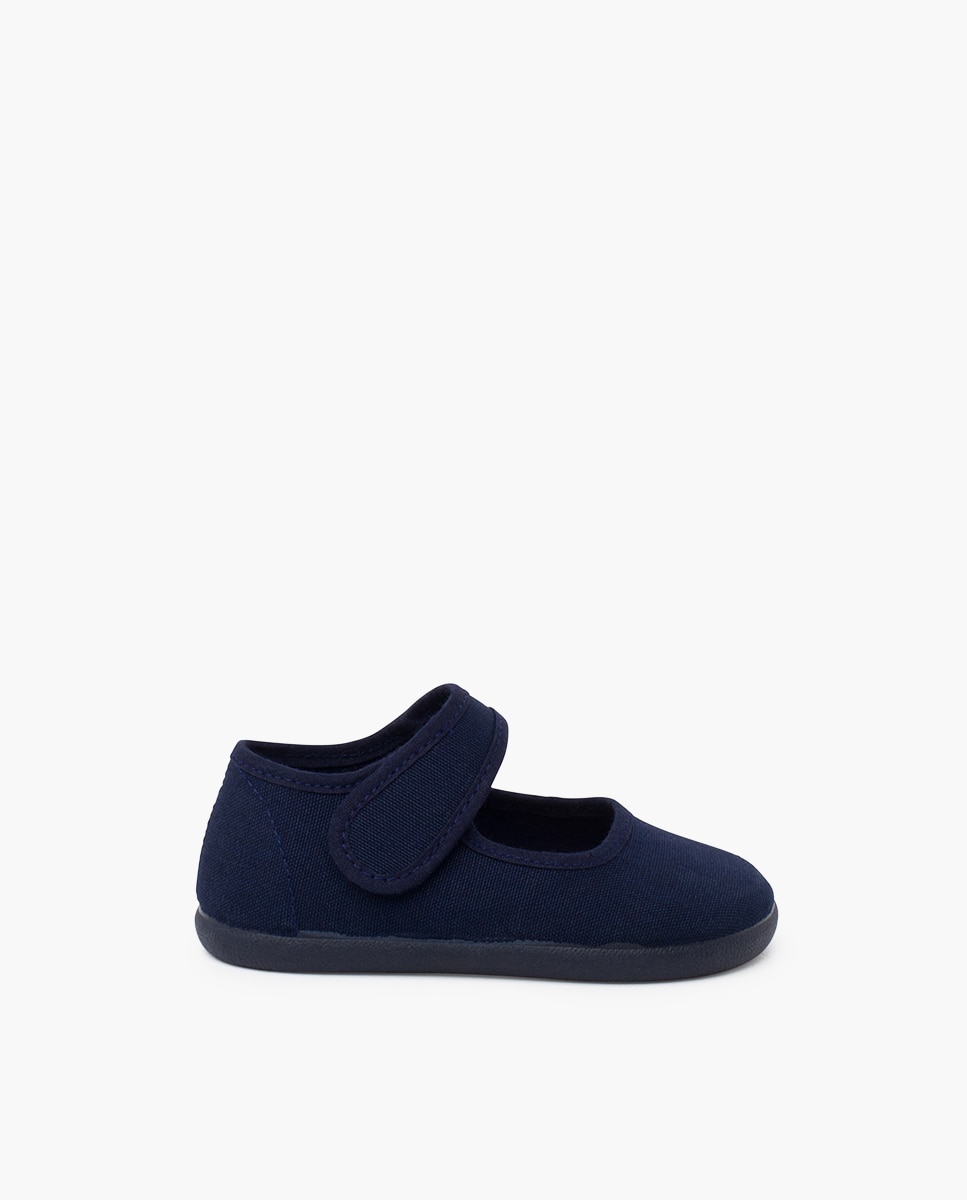 Sapatos de Presilha Infantil Barefoot Lona com Velcro Largo Azul-marinho-1