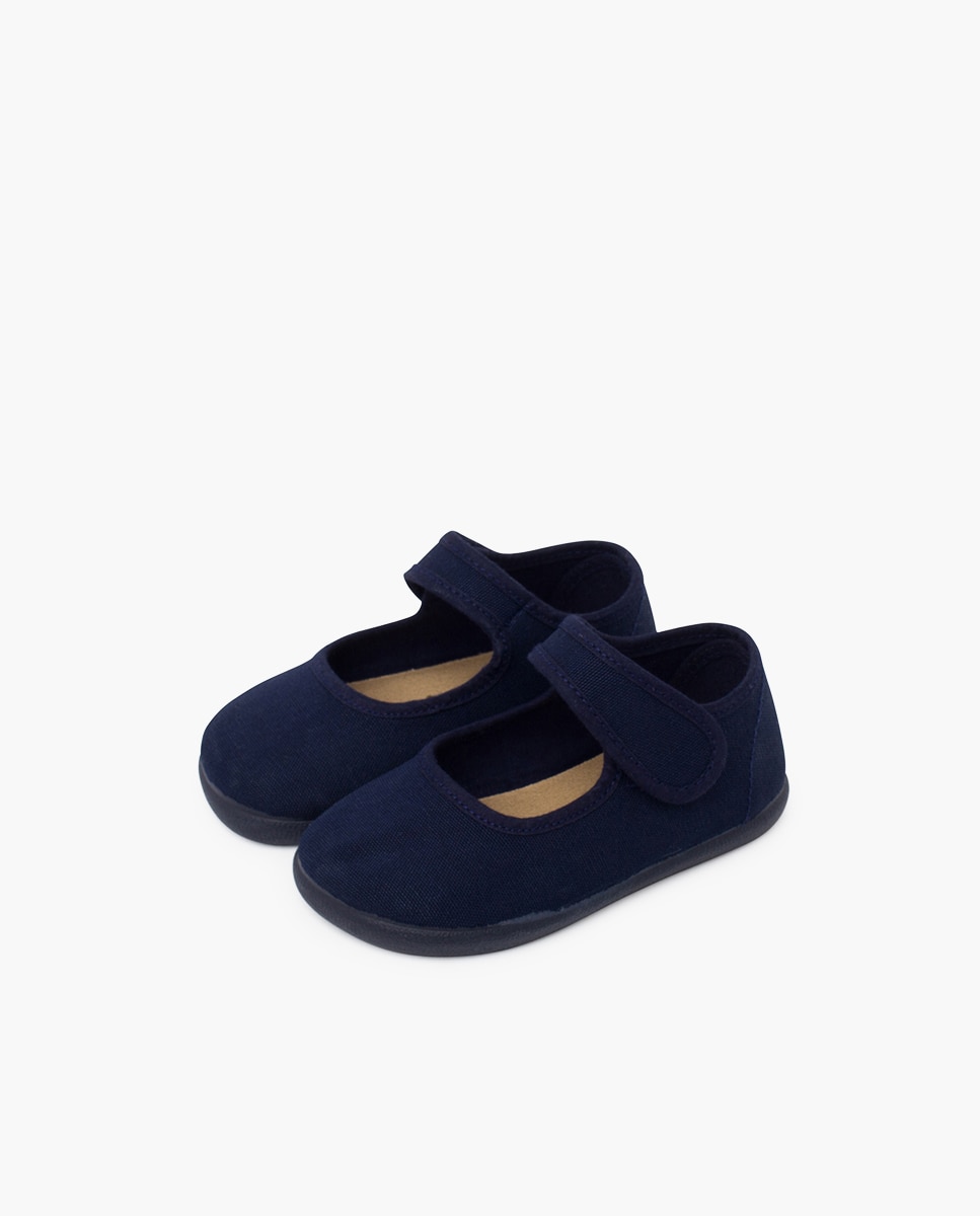 Sapatos de Presilha Infantil Barefoot Lona com Velcro Largo Azul-marinho-3