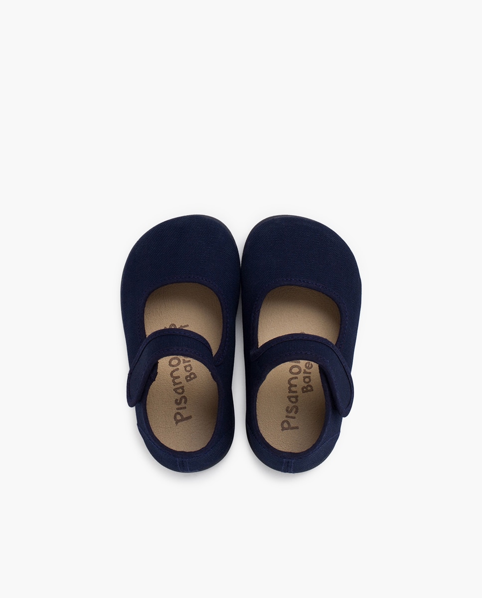 Sapatos de Presilha Infantil Barefoot Lona com Velcro Largo Azul-marinho-4
