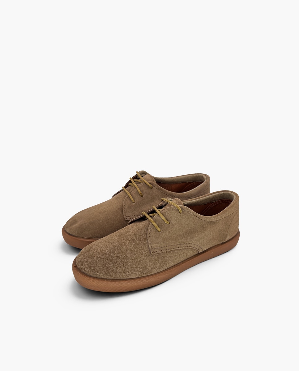 Sapatos de Cordões e Bluchers Infantil em Camurça com Colarinho e Cordões Taupe-3