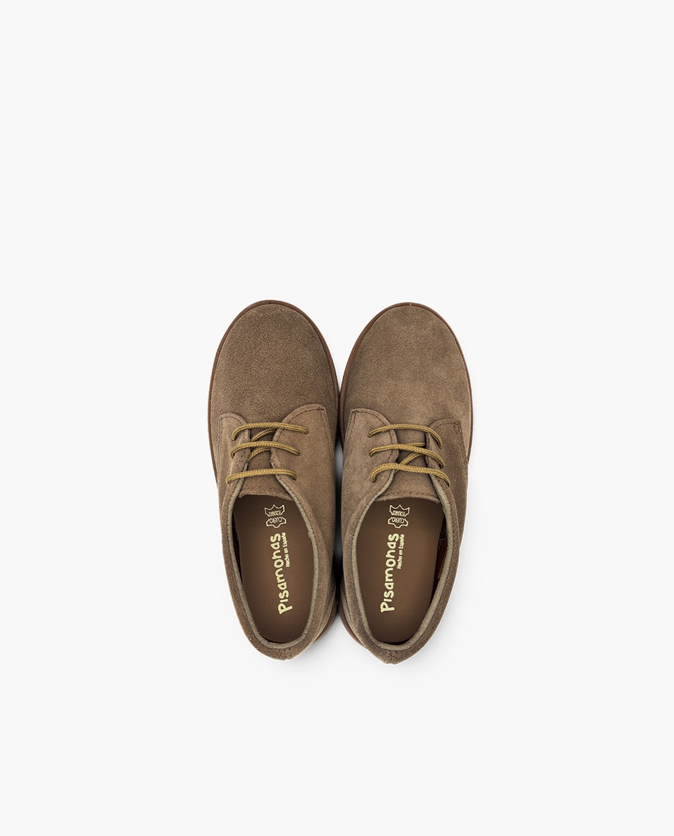 Sapatos de Cordões e Bluchers Infantil em Camurça com Colarinho e Cordões Taupe-4