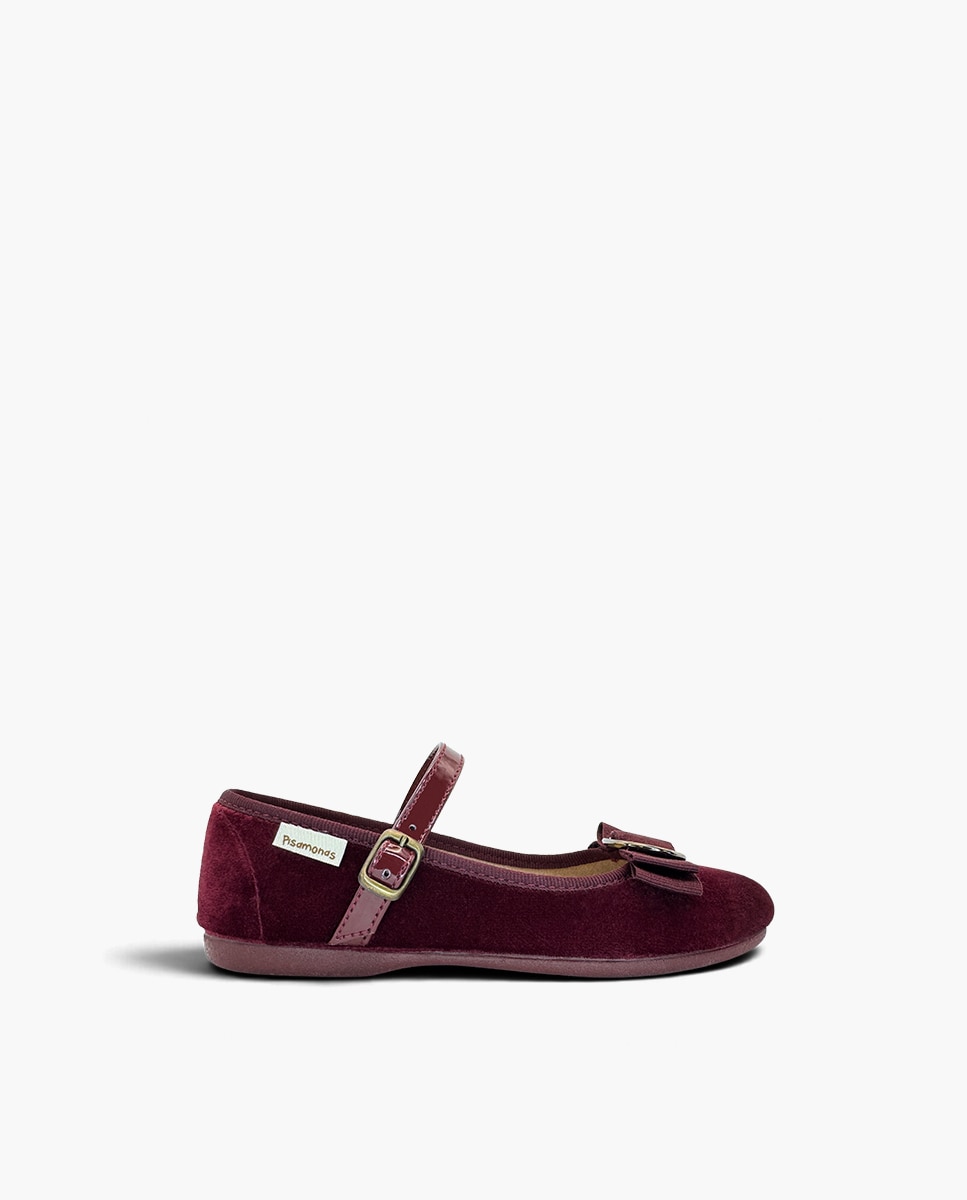 Imagem 0 de Sapatos de Presilha em Veludo com Laço e Fivela