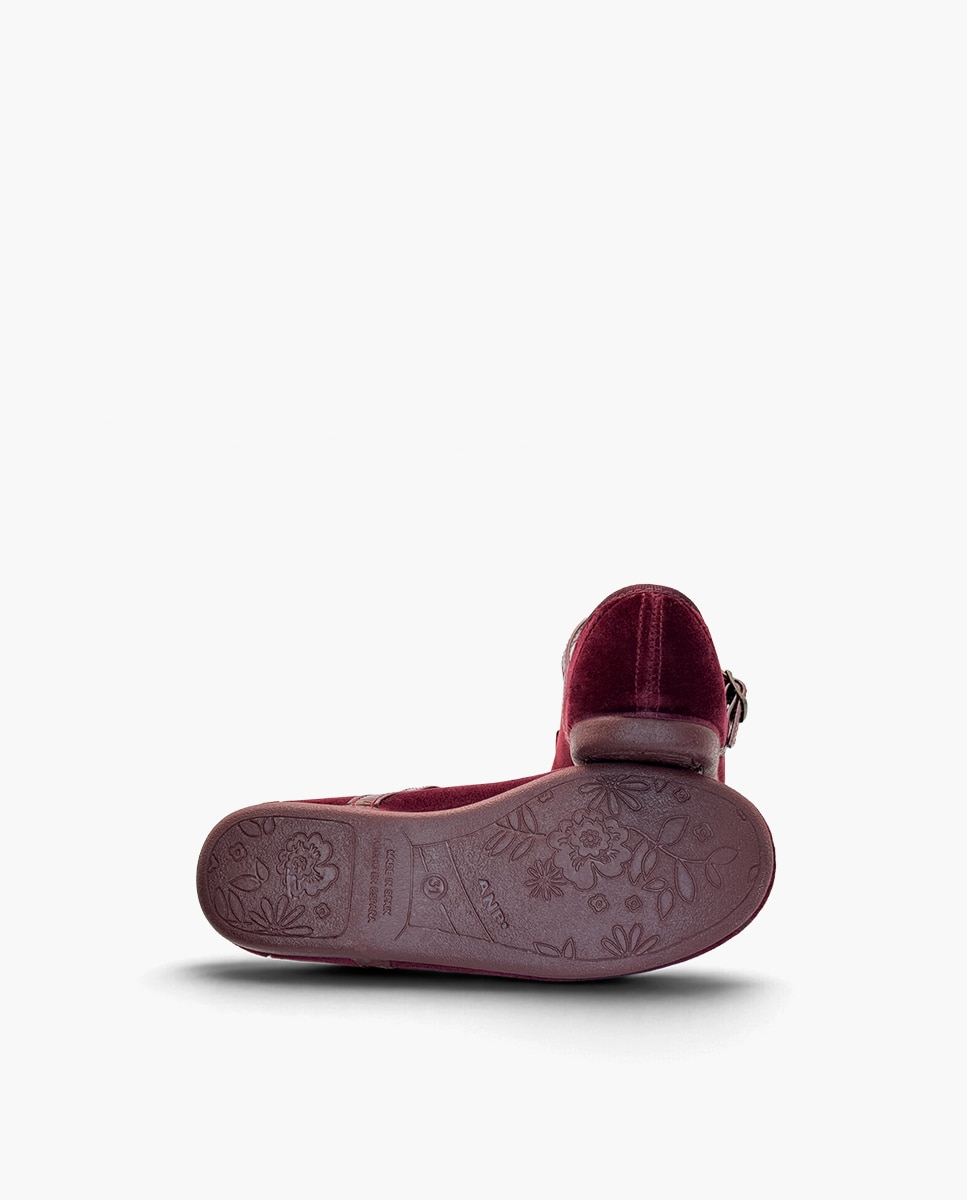 Sapatos de Presilha em Veludo com Laço e Fivela Bordeaux-2