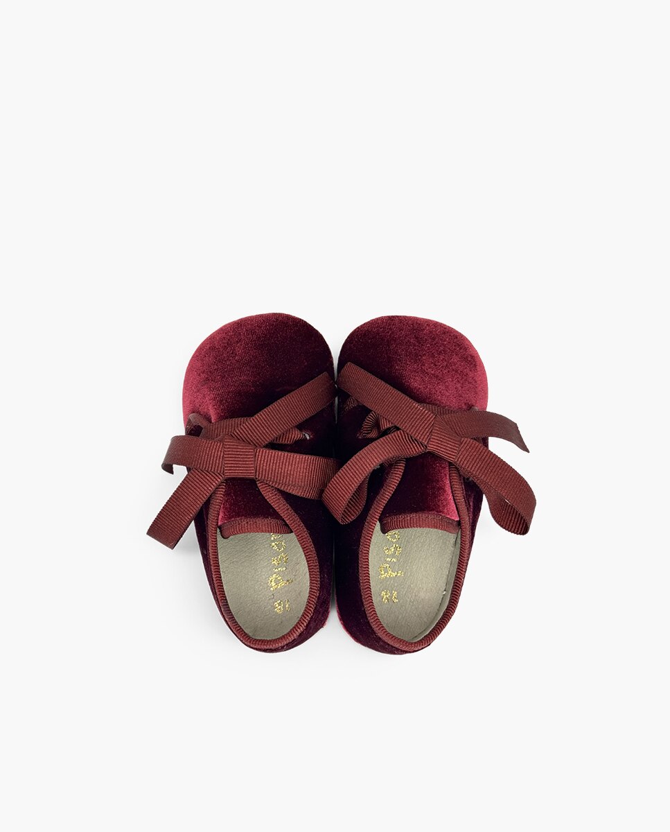 Sapatos de Cordões e Bluchers para Bebé Blucher em Veludo com Laço Faya Bordeaux-4