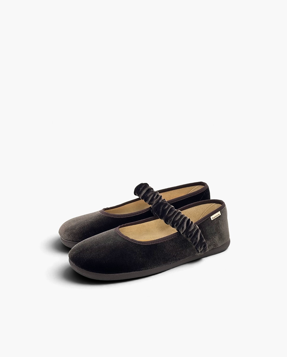 Merceditas Infantil Barefoot Veludo com Tira Franzida Castanho-3