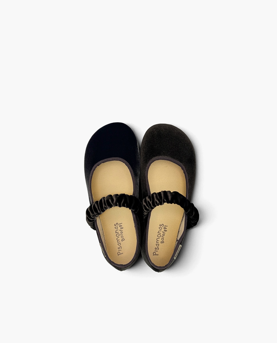 Merceditas Infantil Barefoot Veludo com Tira Franzida Castanho-4