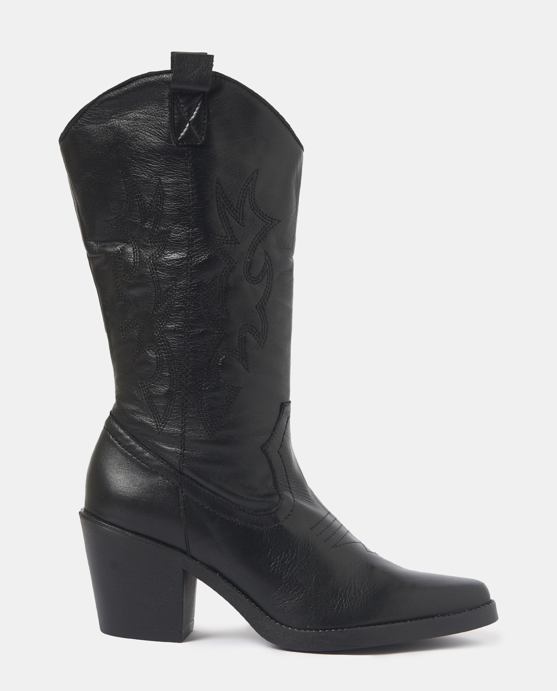 Botas de mulher em pele estilo cowboy na cor preta Brownie