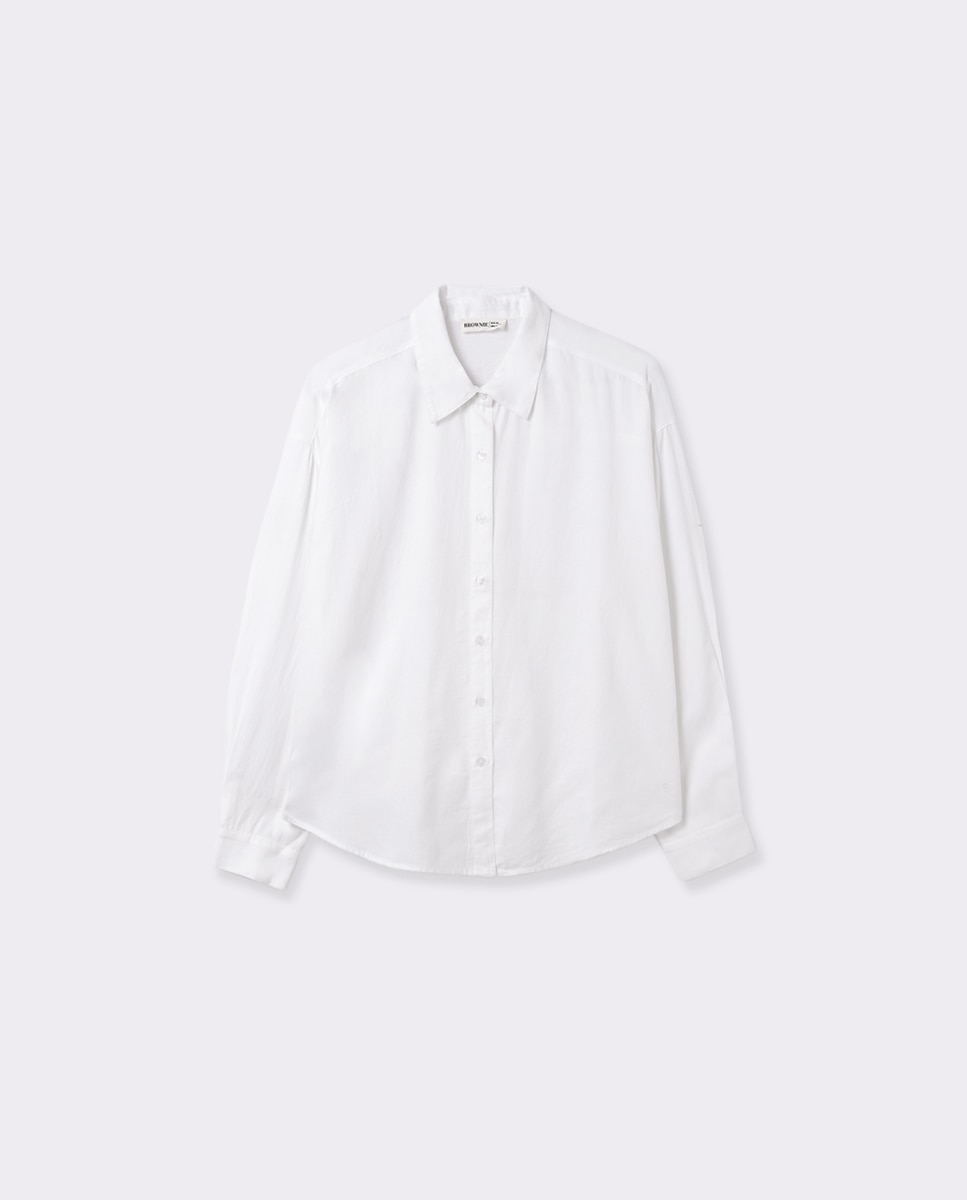 Camisa de Algodão de Manga Comprida Branco-5