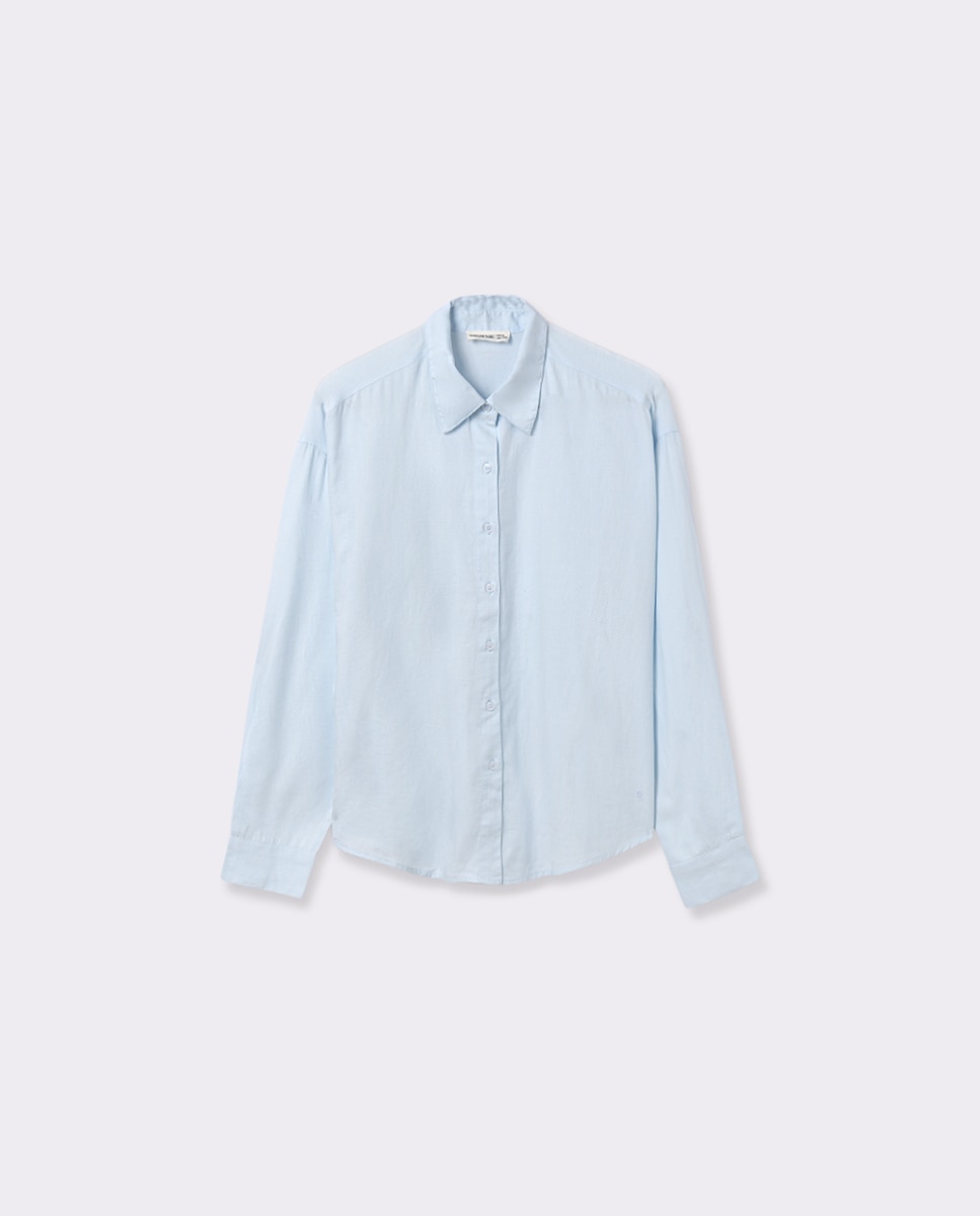 Camisa de Algodão de Manga Comprida Azul-claro-5