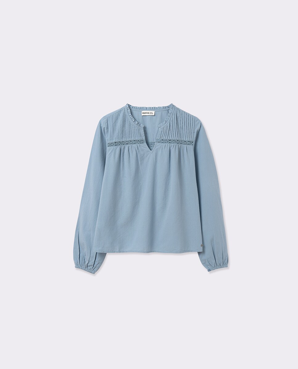Blusa em Algodão com Pregas Azul-claro-5