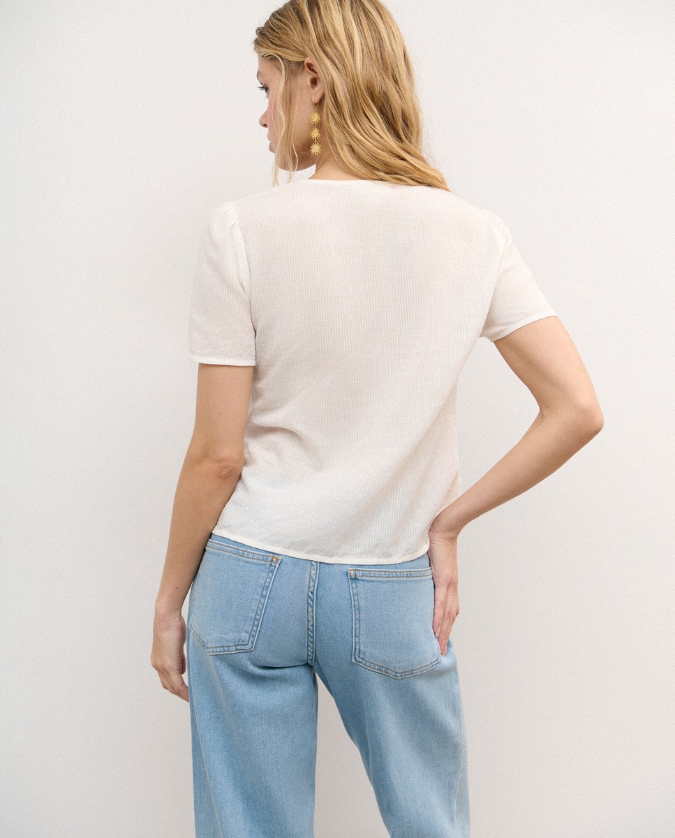 Blusa de Algodão com Smock Branco-2