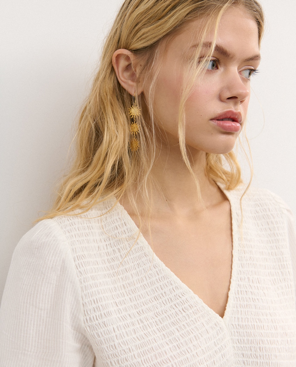 Blusa de Algodão com Smock Branco-4