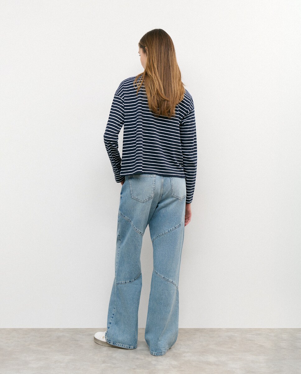 Jeans Regular com Costuras Azul-claro-2