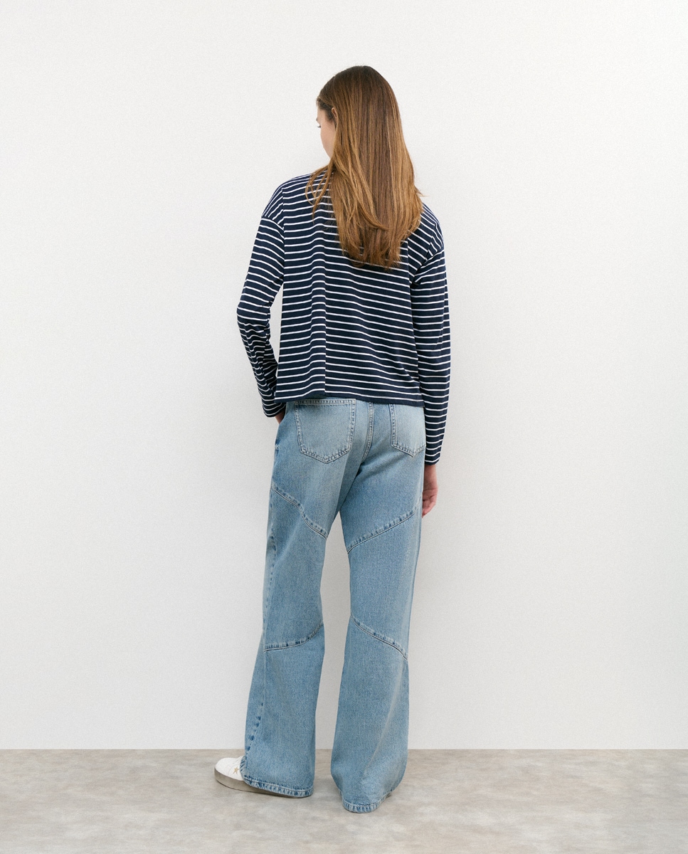 Jeans Regular com Costuras Azul-claro-2