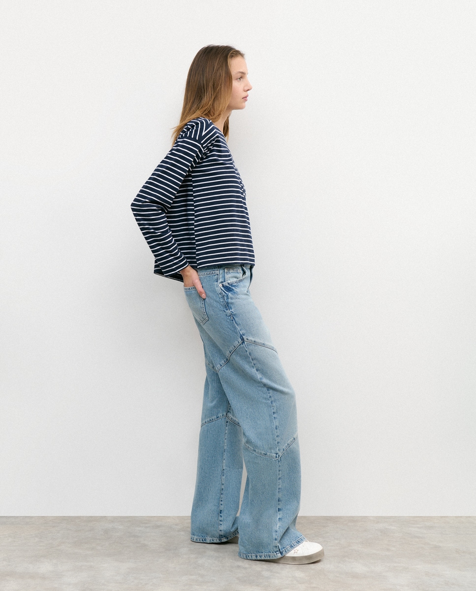 Jeans Regular com Costuras Azul-claro-4