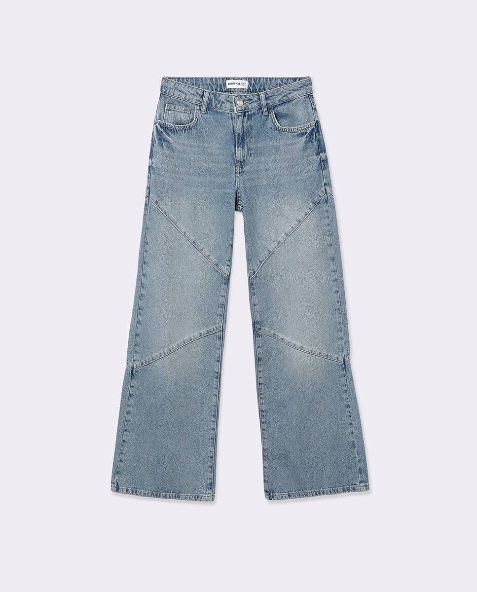 Jeans Regular com Costuras Azul-claro-5