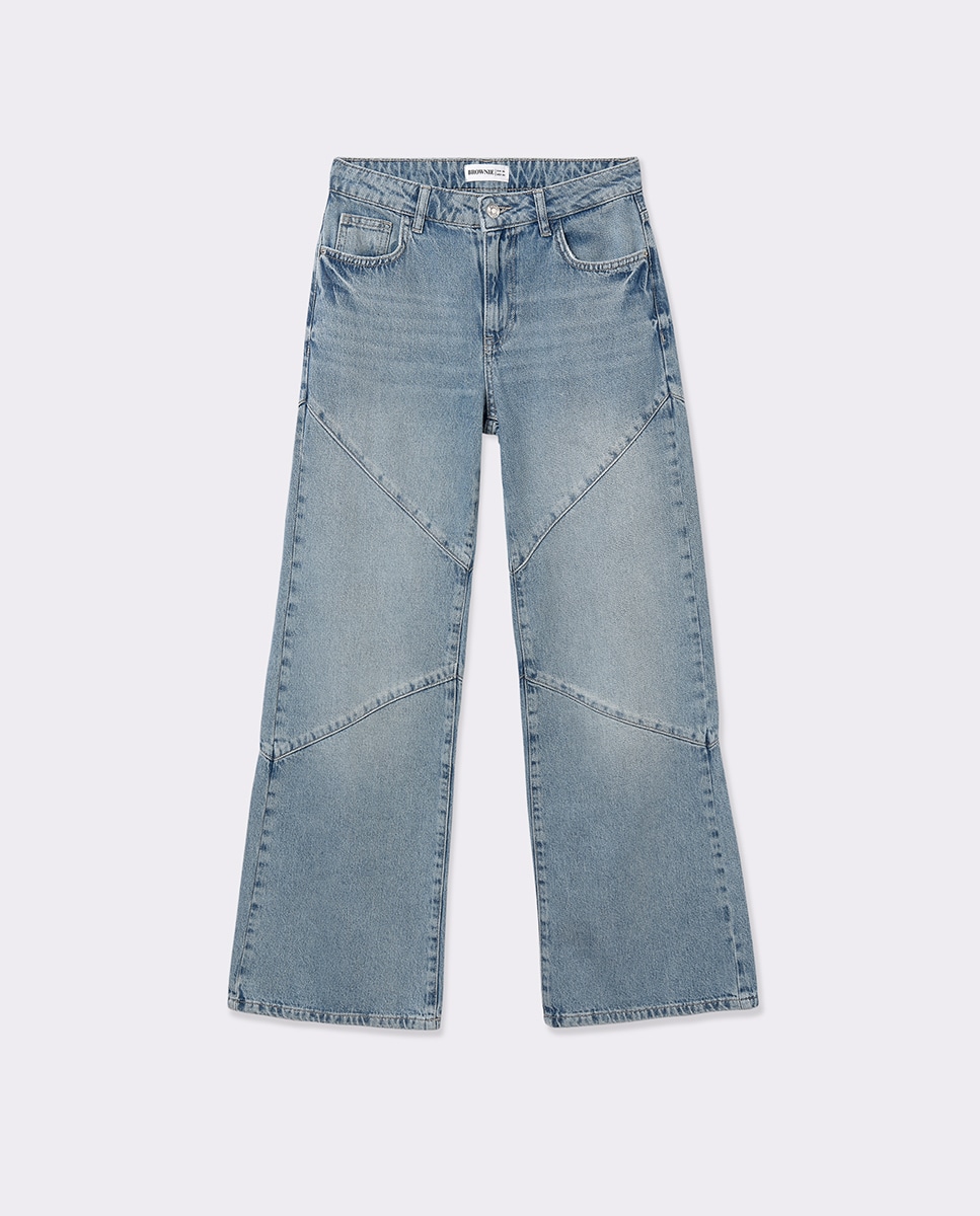 Jeans Regular com Costuras Azul-claro-5