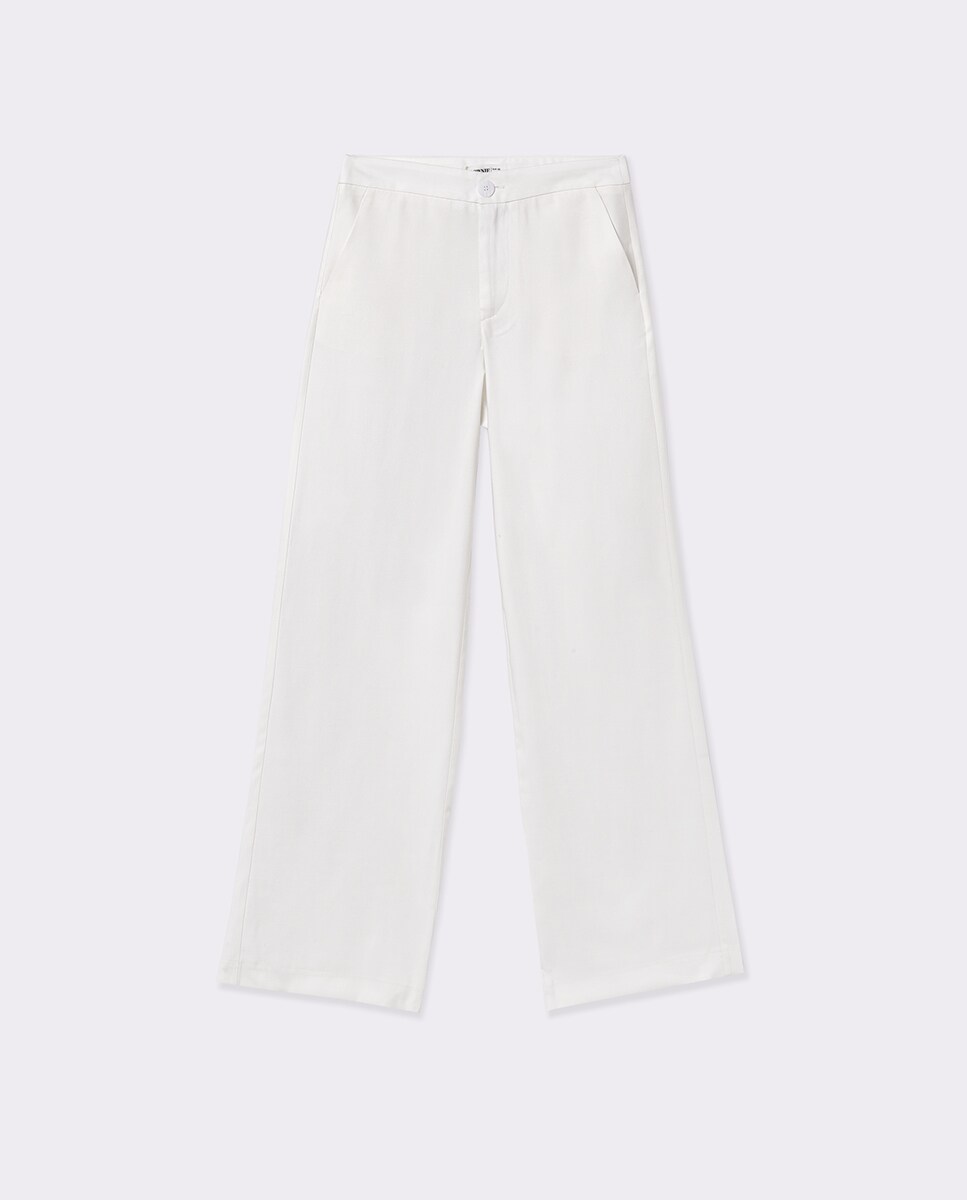 Calças com Corte a Direito de Fato com Bolsos Branco-5