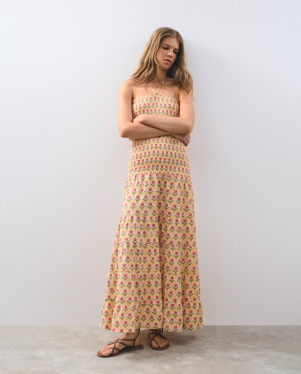 Vestido Comprido Estampado Amarelo-1
