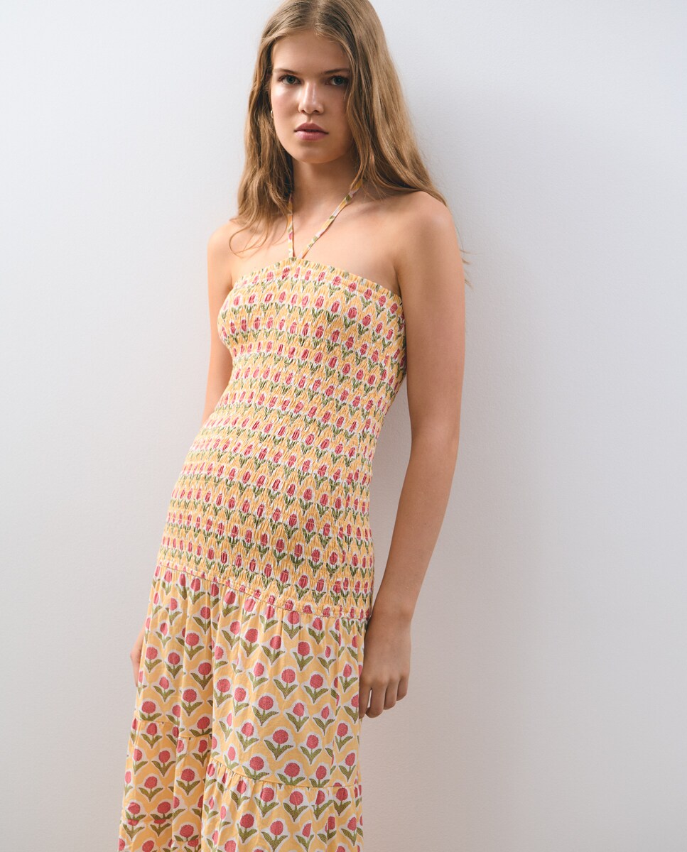 Vestido Comprido Estampado Amarelo-3