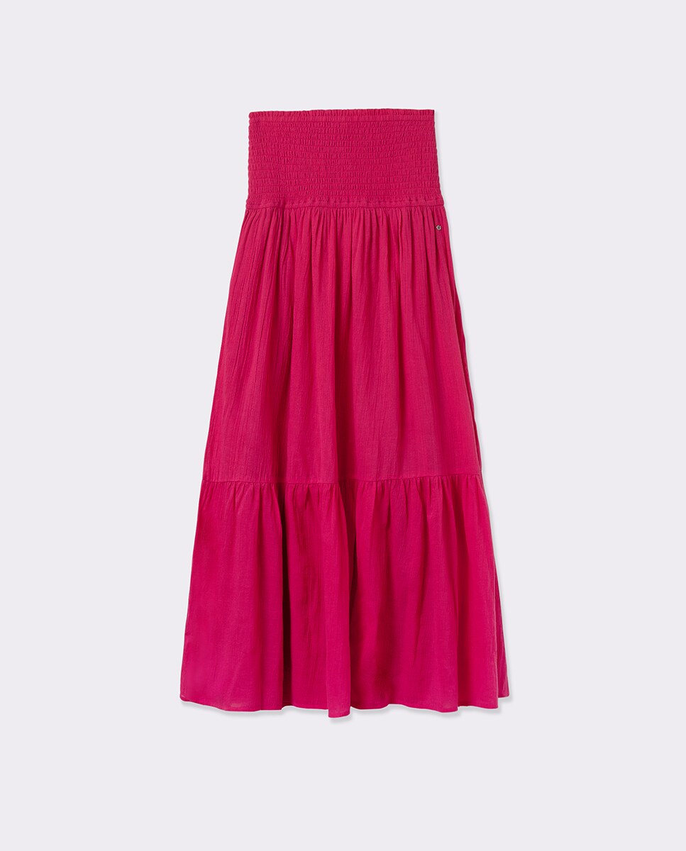 Saia Comprida de Algodão com Smock Fúcsia-5