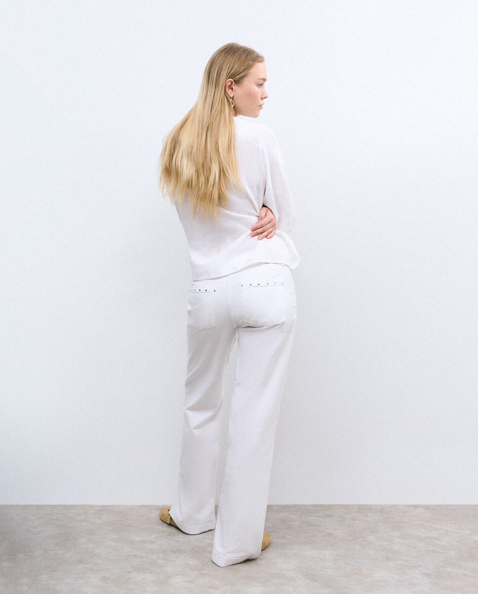 Calças Culotte com Tachas Branco-2