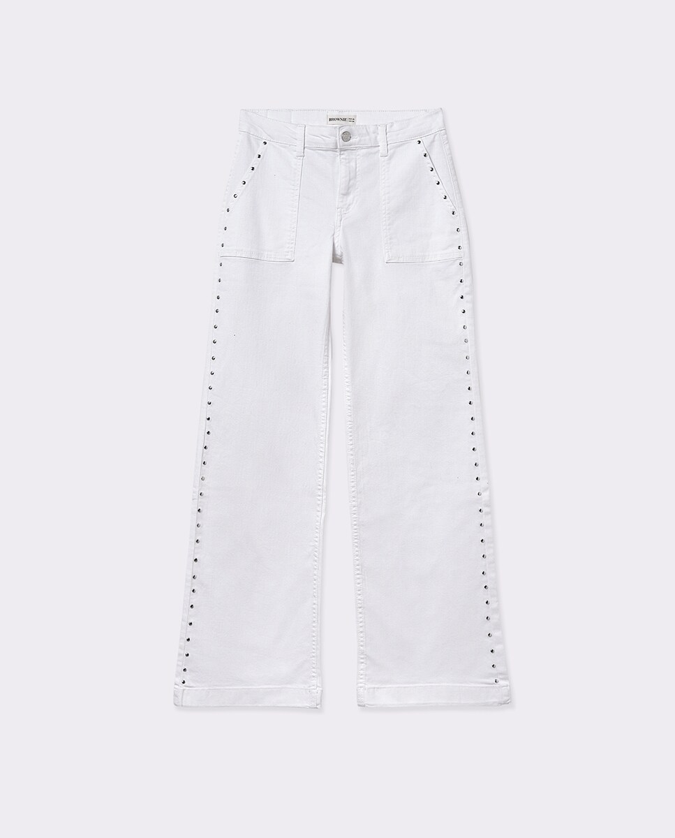 Calças Culotte com Tachas Branco-5