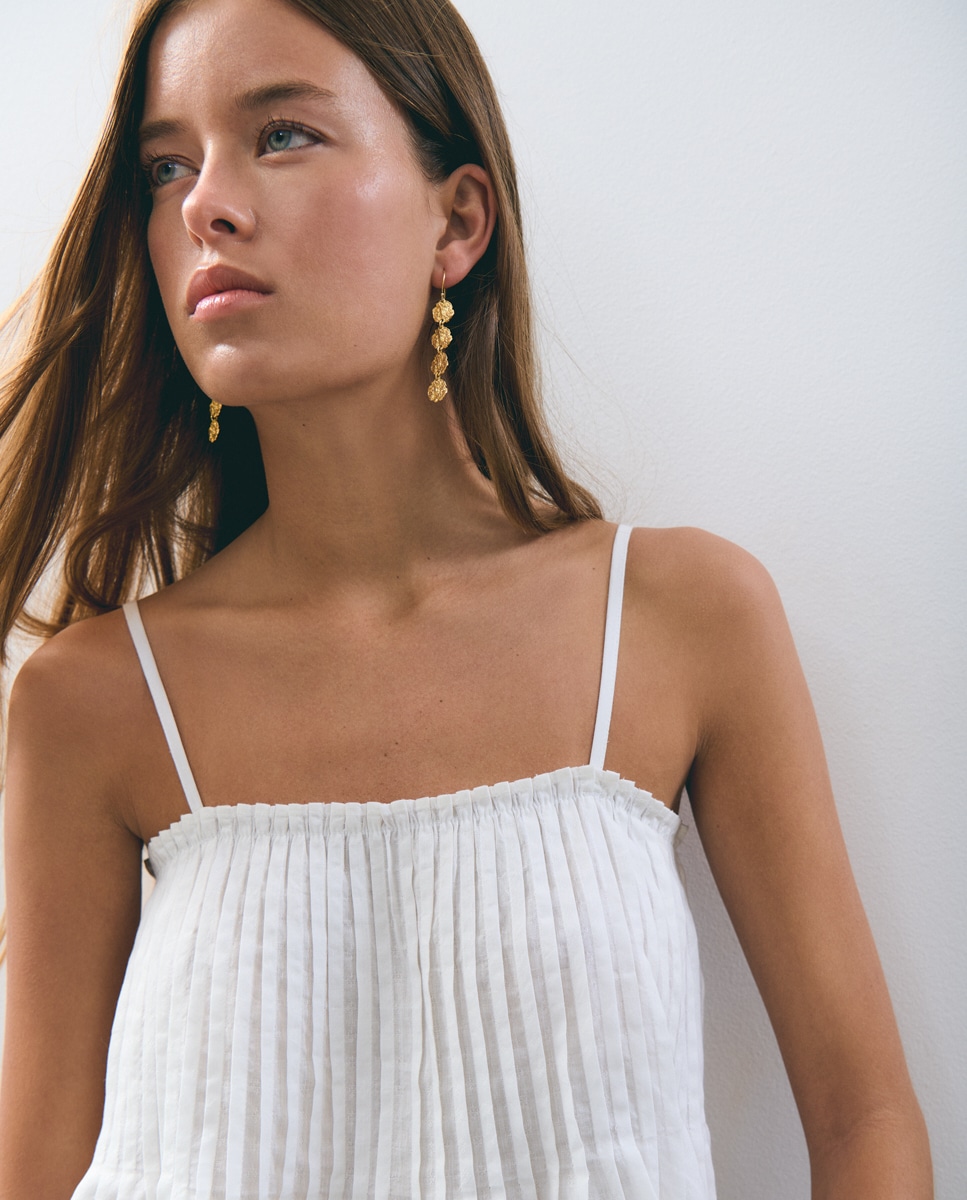 Top de Alças com Pregas Branco-4