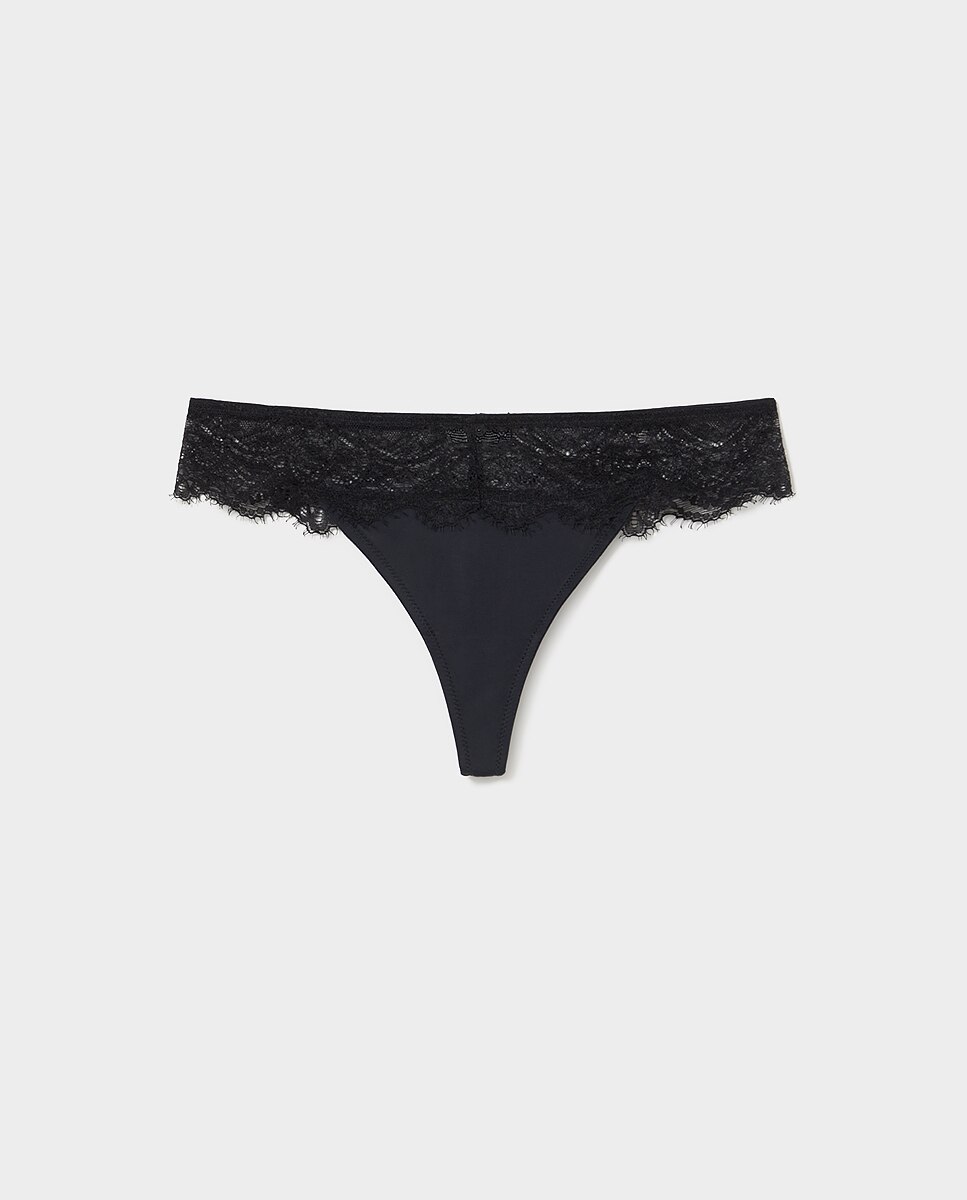 Cueca Lisa com Renda Preto-5