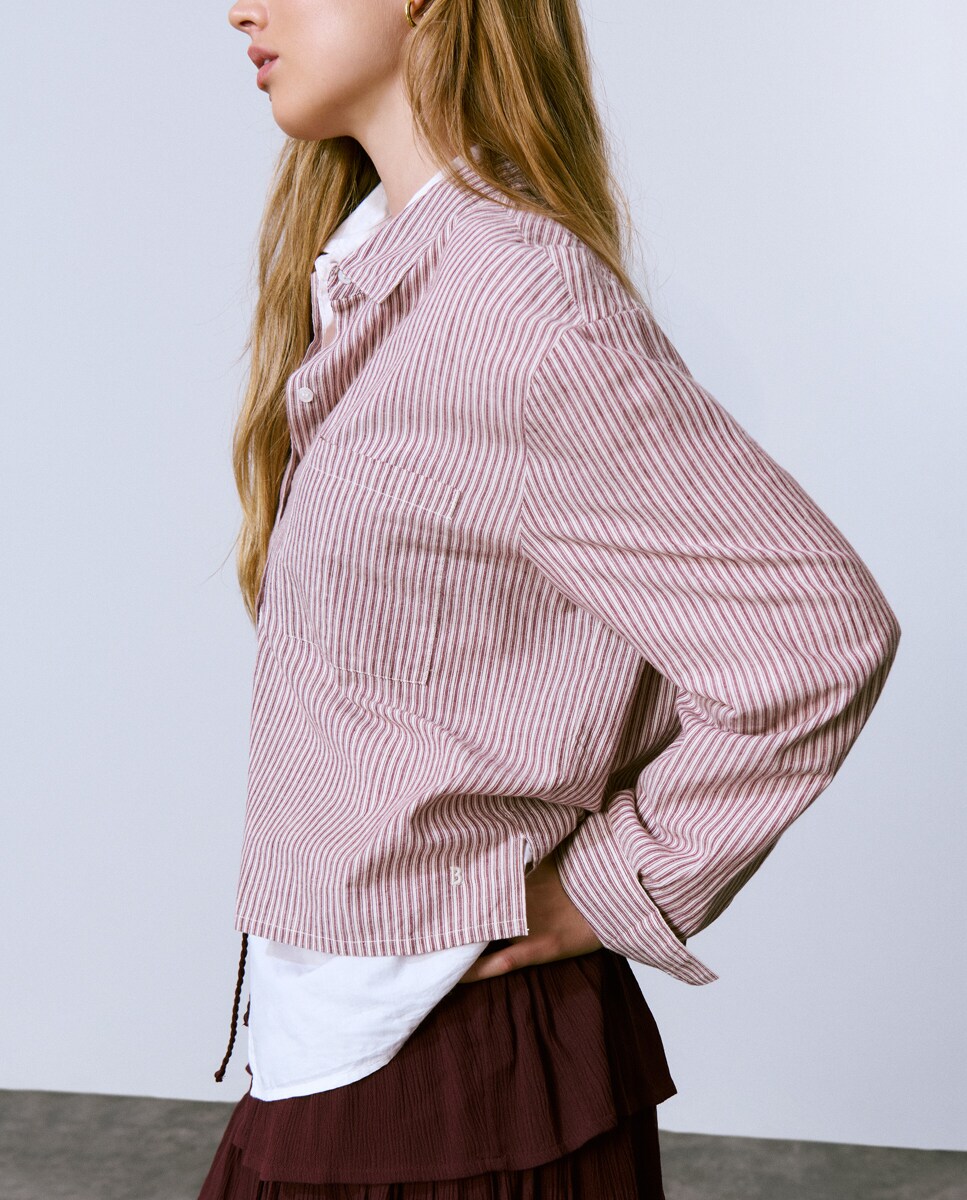 Camisa Básica às Riscas Grená-4